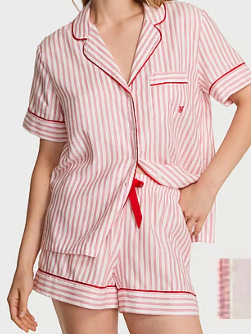 Victoria's Secret Pink and Red Striped Short Pajama Set